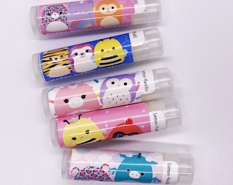 Squishy Party Favor Lip Balm | Personalized Squish Toy Chapstick for Kid Party | Colorful Animals | Squishmallow Valentine's Day Gift