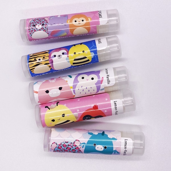 Squishy Party Favor Lip Balm | Personalized Squish Toy Chapstick for Kid Party | Colorful Animals | Squishmallow Valentine's Day Gift