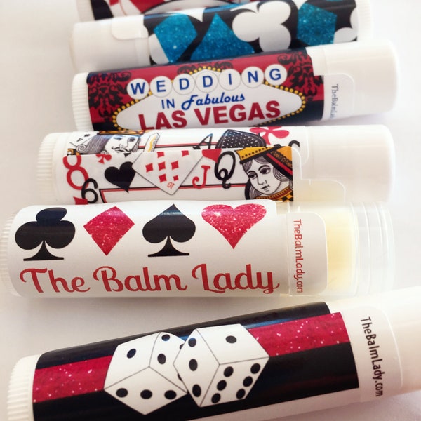 12 Las Vegas Wedding Lip Balm  | Las Vegas Bachelorette Party | Casino Card Dealer Queen of Hearts Retro Vegas Chapstick