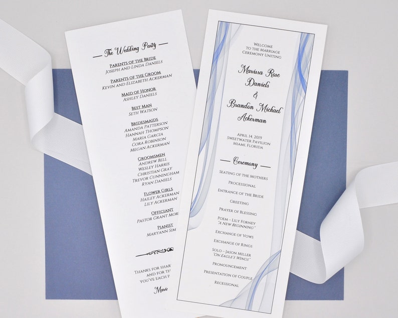 Blue Wedding Program Template Edit In Word Diy Wedding Etsy