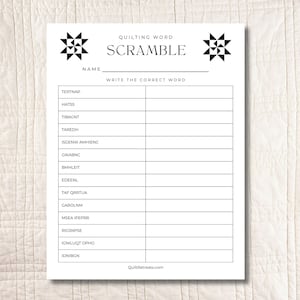 Quilt Game • Quilt Word Scramble • Printable PDF