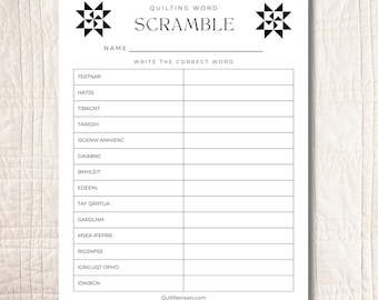 Quilting Word Scramble, Easy Sewing Game, Quilting Printable, Activity for Quilters, Quilt ...