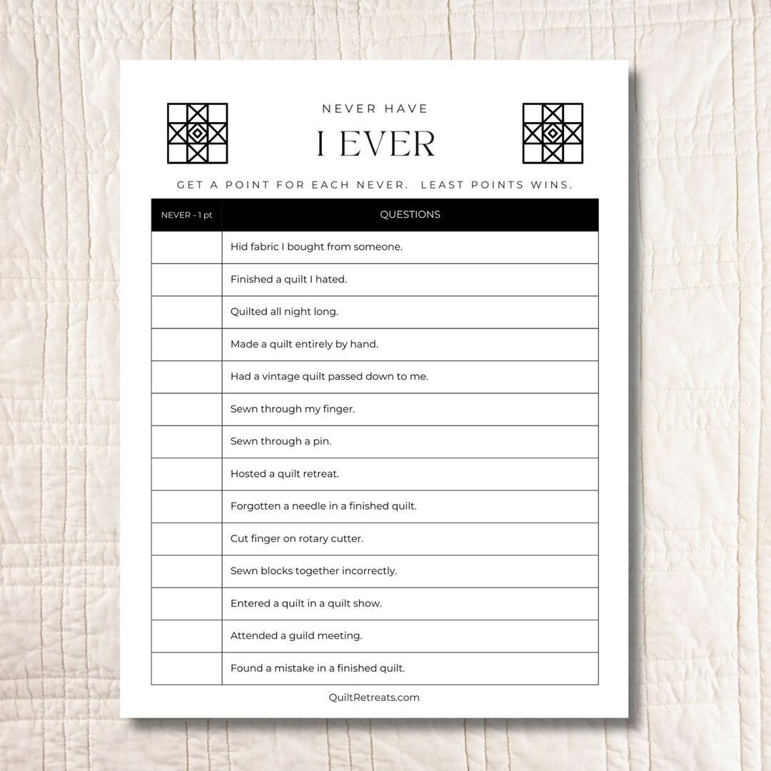 Quilt Game • Never Have I Ever • Printable PDF - Etsy