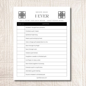 Quilt Game • Never Have I Ever • Printable PDF