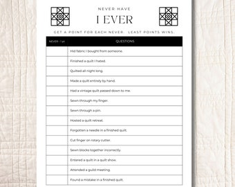 Quilt Game • Never Have I Ever • Printable PDF