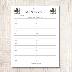 Quilt Game • Name the Quilt Acronyms • Printable PDF