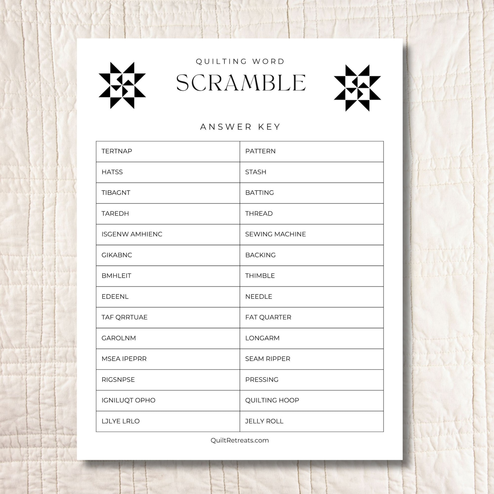Scramble Block Quilt Game • Quilt Word Scramble • Printable PDF - Etsy