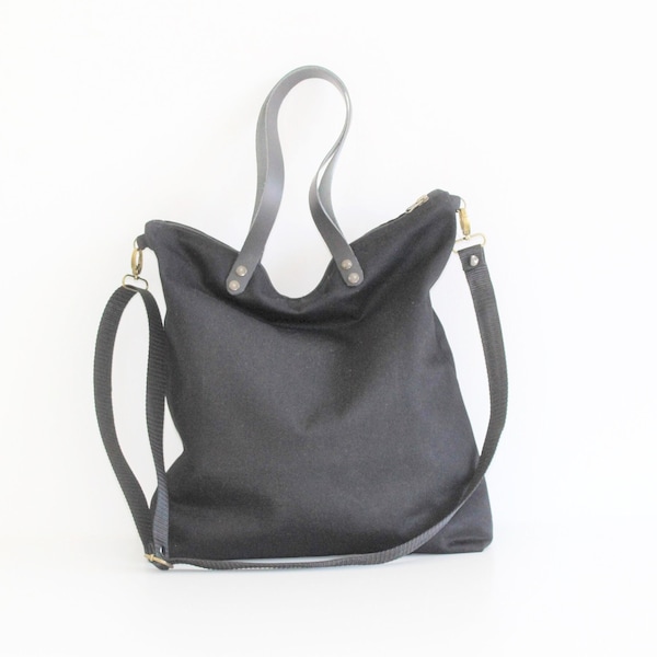 Bolso de tela pesada negro, bolso de hombro de tela negro, bolso versátil, bolso de hombro negro, bolso de mano minimalista negro