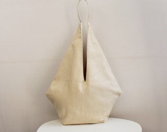 Design-Tasche aus beiger Baumwolle, geometrische Tasche, Alltagstasche, Italien-Design-Tasche