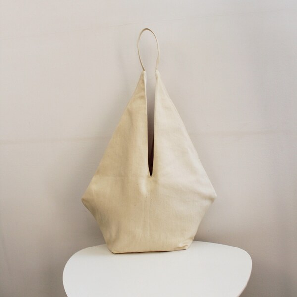 Design-Tasche aus beiger Baumwolle, geometrische Tasche, Alltagstasche, Italien-Design-Tasche