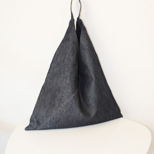 Design fabric bag, geometric bag, jeans bag, triangle bag, travel bag, japanese bag