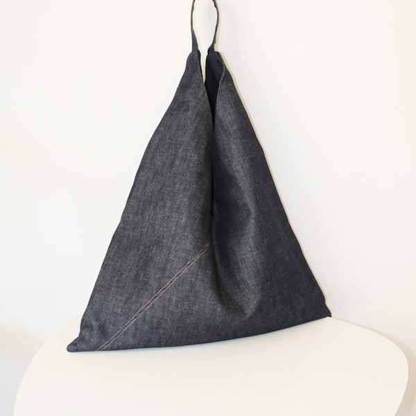 Design fabric bag, geometric bag, jeans bag, triangle bag, travel bag, japanese bag