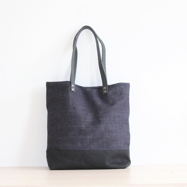 Borsa in stoffa bicolore blu e nero, borsa in tessuto jeans, shopper jeans, shopper in tessuto