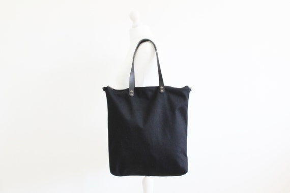 Black Heavy Fabric Bag Black Fabric Shoulder Strap Versatile Bag Black Shoulder Bag Black Minimal Tote Bag Etsy