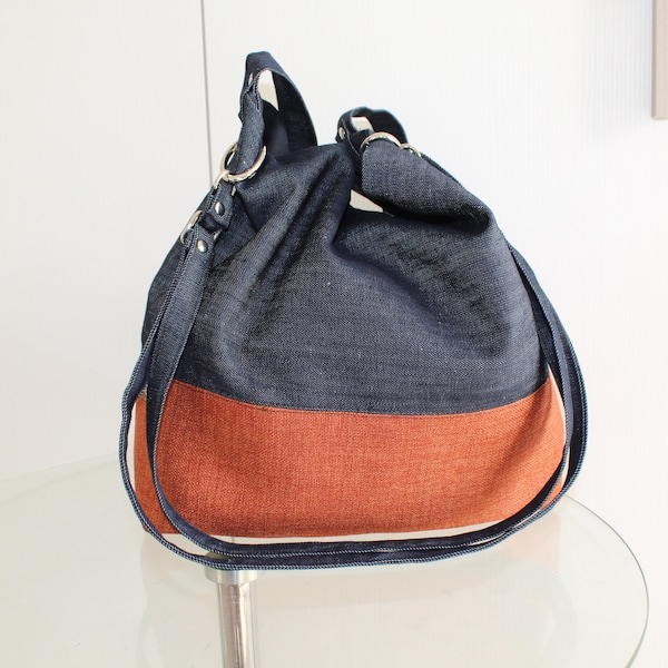 Bolsa de tela en algodón naranja y jeans