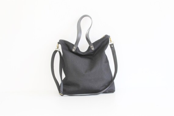 Black Heavy Fabric Bag Black Fabric Shoulder Strap Versatile Bag Black Shoulder Bag Black Minimal Tote Bag Etsy
