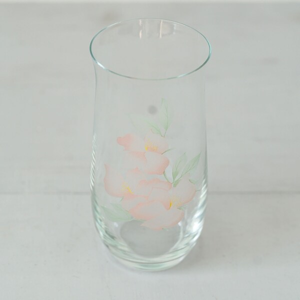 Delicate Glass With Painterly Etched Pink Flowers