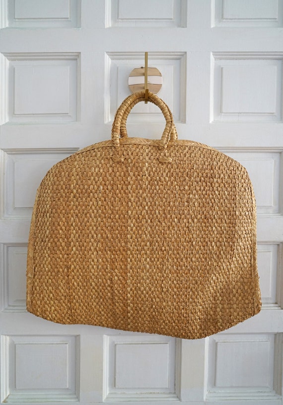 Vintage Large Woven Straw and Palm Boho Beach Bag Tote - Gem