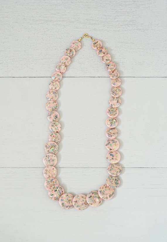 Vintage Pink Coin and Abalone Fleck Terrazzo Neckl