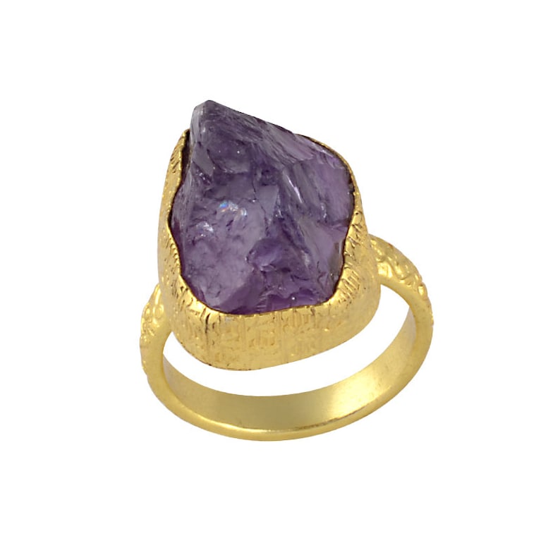 Cabochon Stone Ring 18K Gold Plated Ring Brass Designer Ring Purple Amethyst Ring Natural Stone Ring Beautiful Ring Brass Ring