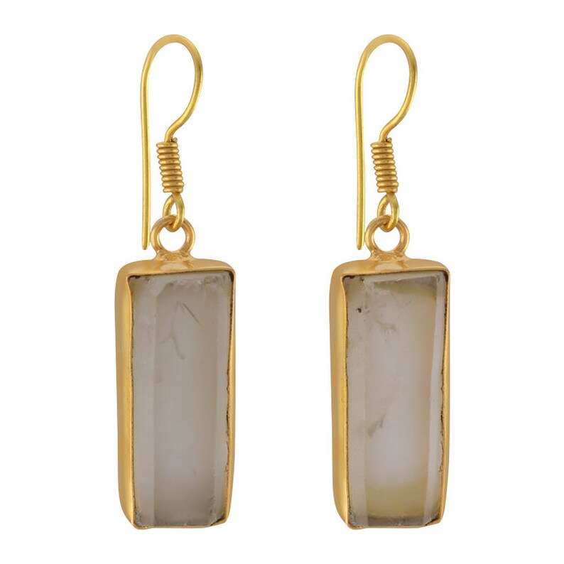 Drop Earrings Natural Crystal Quartz Earrings 18K Gold Plated Earrings Dangle Earrings Unique Stone Earrings Bezel Set Earrings