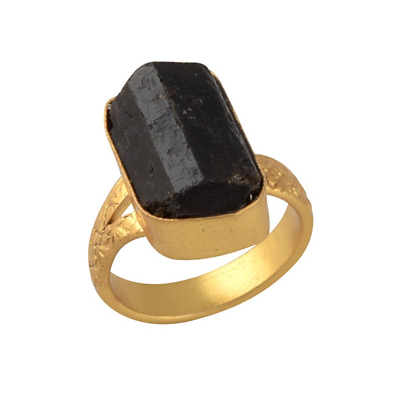 Everyday Wear Ring Black Tourmaline Ring Beautful Ring 18K Gold Plated Ring Retirement Gift Idea Natural Tourmaline Stone Ring