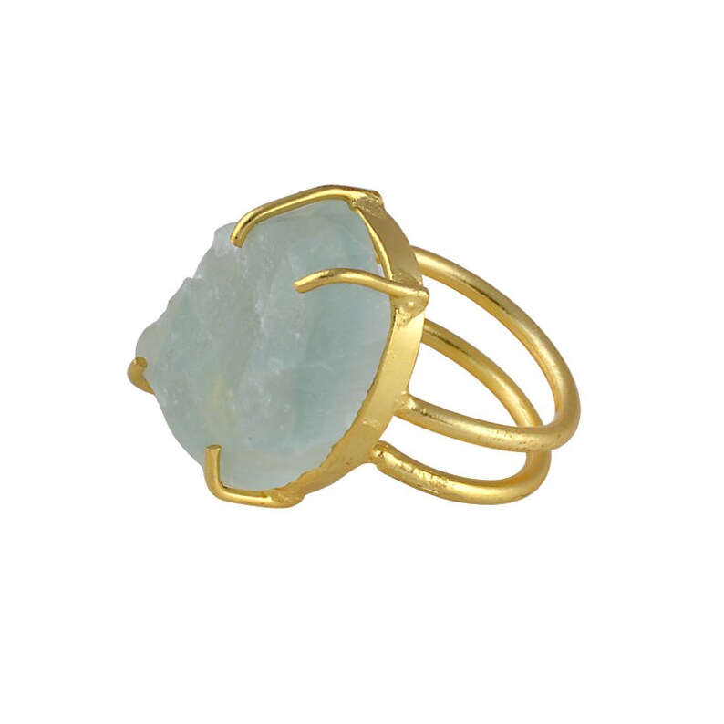Natural Gemstone Ring Brass Ring Prong Set Ring Green Fluorite Ring Artisan Brass Ring Brass Stacking Ring 18K Gold Vermeil Ring
