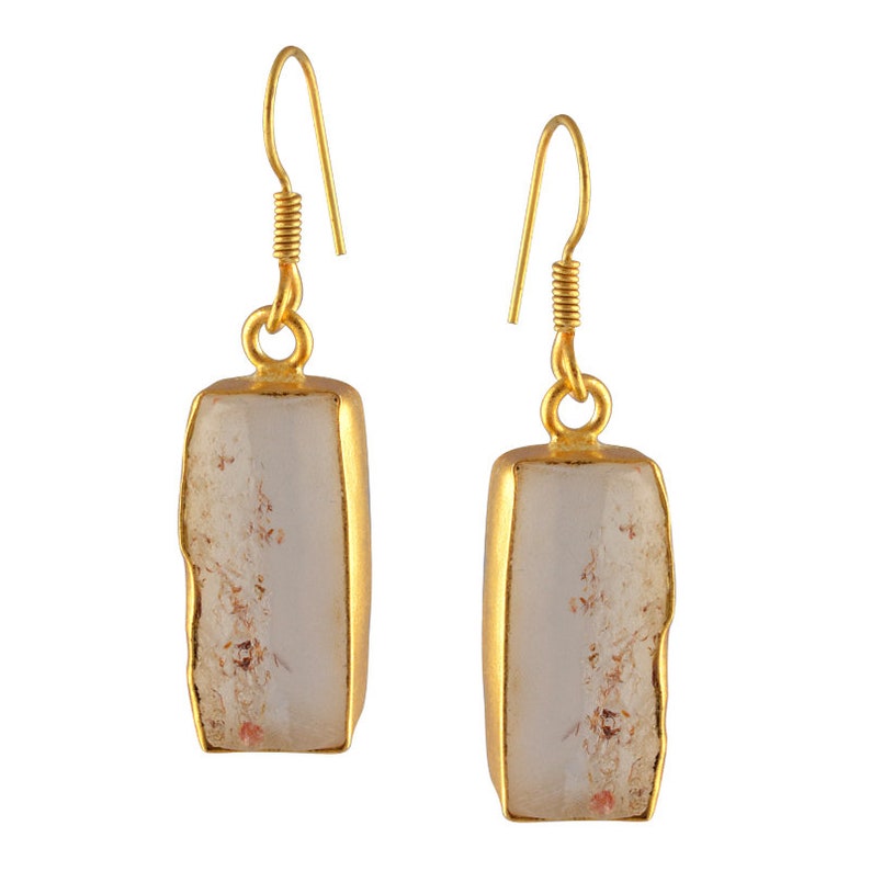Drop Earrings Natural Crystal Quartz Earrings 18K Gold Plated Earrings Dangle Earrings Unique Stone Earrings Bezel Set Earrings
