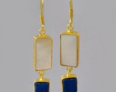 Raw Lapis Lazali Earrings, 18K Gold Vermeil Earrings, White Selenite Earrings,High Fashion Earrings,Two Color Earrings,Women Dangle Earrings
