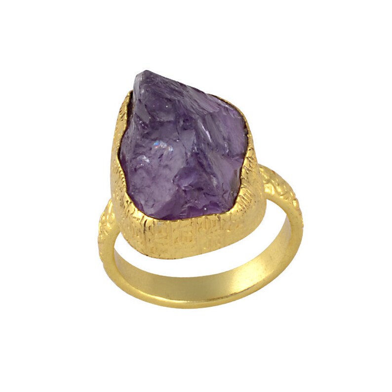 Cabochon Stone Ring 18K Gold Plated Ring Brass Designer Ring Purple Amethyst Ring Natural Stone Ring Beautiful Ring Brass Ring