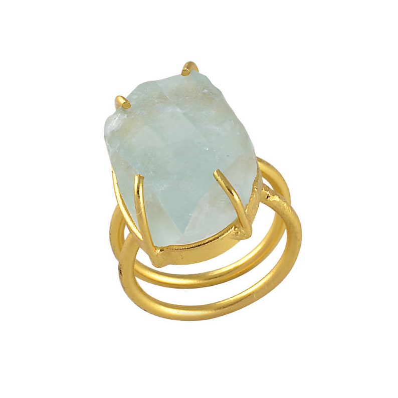 Natural Gemstone Ring Brass Ring Prong Set Ring Green Fluorite Ring Artisan Brass Ring Brass Stacking Ring 18K Gold Vermeil Ring