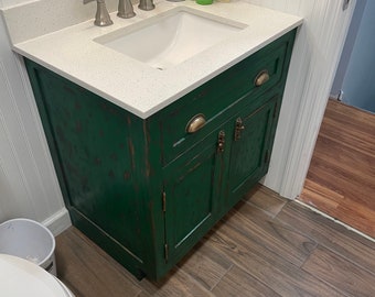 Vanity, Antique Style Green Vanity, Bathroom Vanity, Distressed