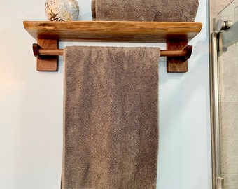Live edge towel rack, Towel Rack, Floating Shelve, Walnut, Bathroom Storage
