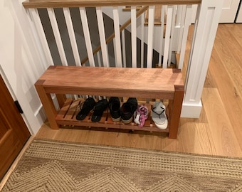 Wood bench, Entryway Bench, Shoe Storage Bench, Bench, Entry Bench, Mahogany
