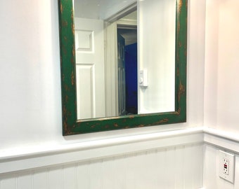 Mirror, Antique Mirror, Distressed Green, Rustic Mirror Frame, Farmhouse Bathroom, Farmhouse