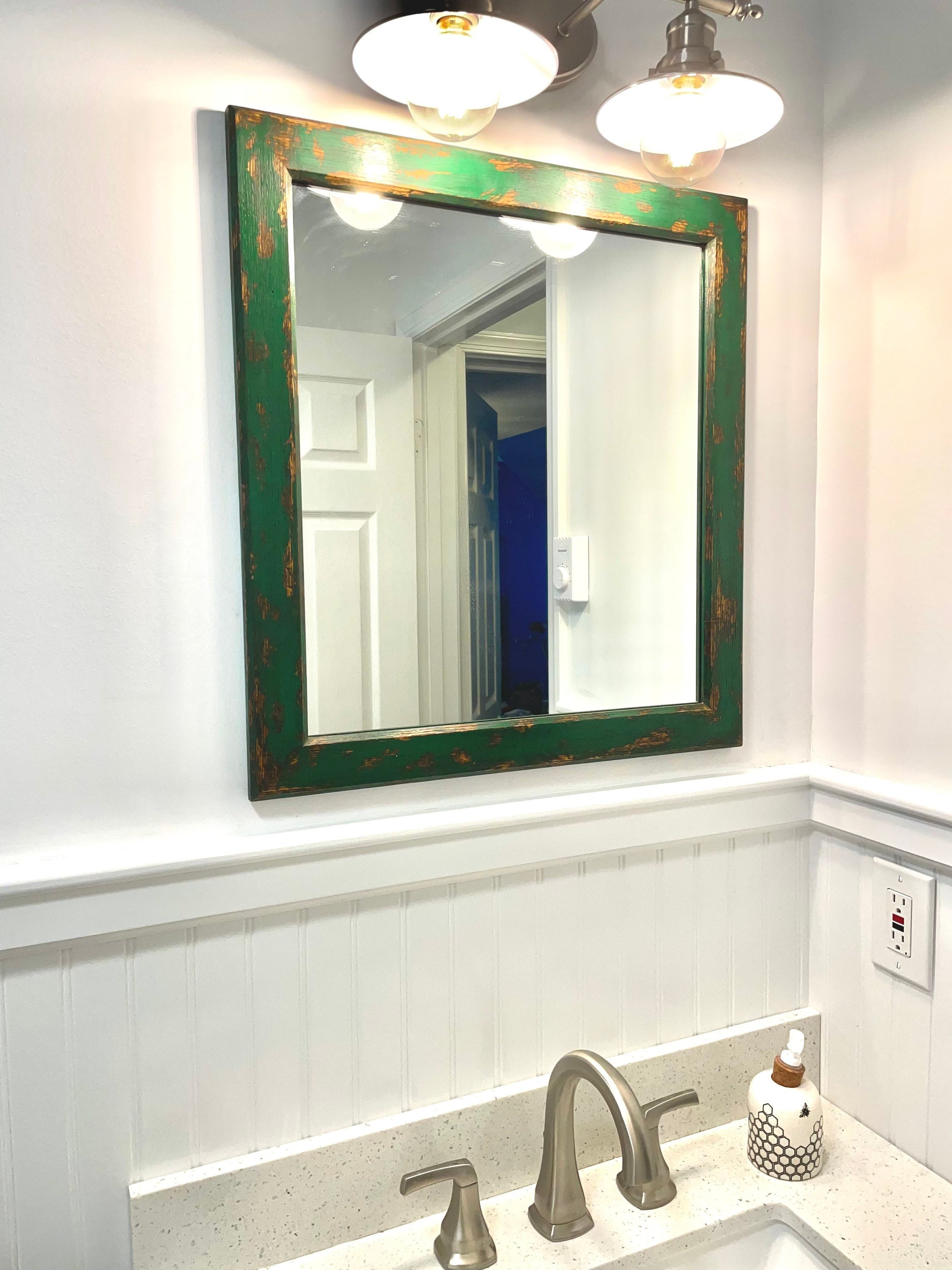 Antique Mirror, Distressed Green, Rustic Mirror Frame, Farmhouse ...