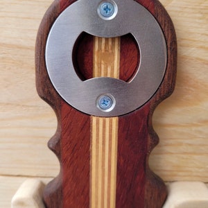 Bottle opener, walnut, padauk