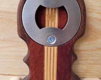Bottle opener, walnut, padauk