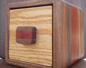 Keepsake box, wood box, Keepsake Box Walnut Padauk Handmade, Apothecary Box, Storage Box card catalog, handmade keepsake box