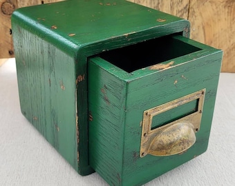 Wood box, Antique Style Green Wooden Box, Handmade, Apothecary Box, Storage Box, card catalog, Keepsake box