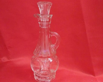 Vintage Clear Glass Cruet (vinegar and/or oil), Thumb Print, Handle, Stopper