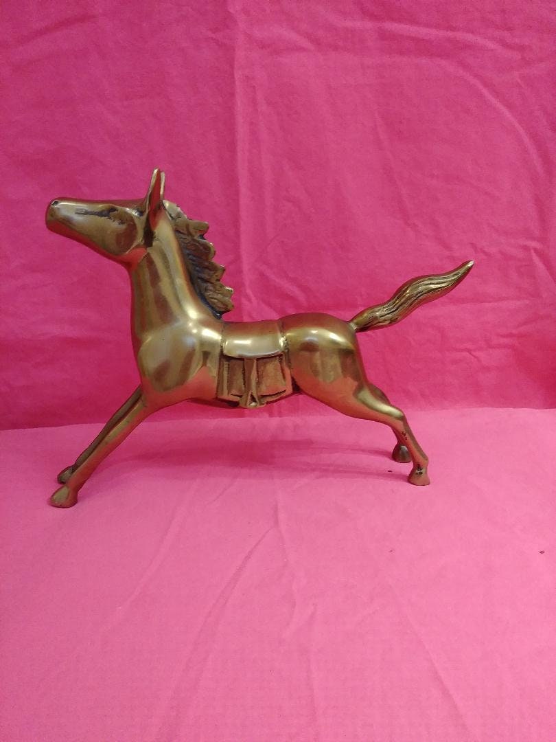 Large Solid Brass Horse With Saddle Etsy