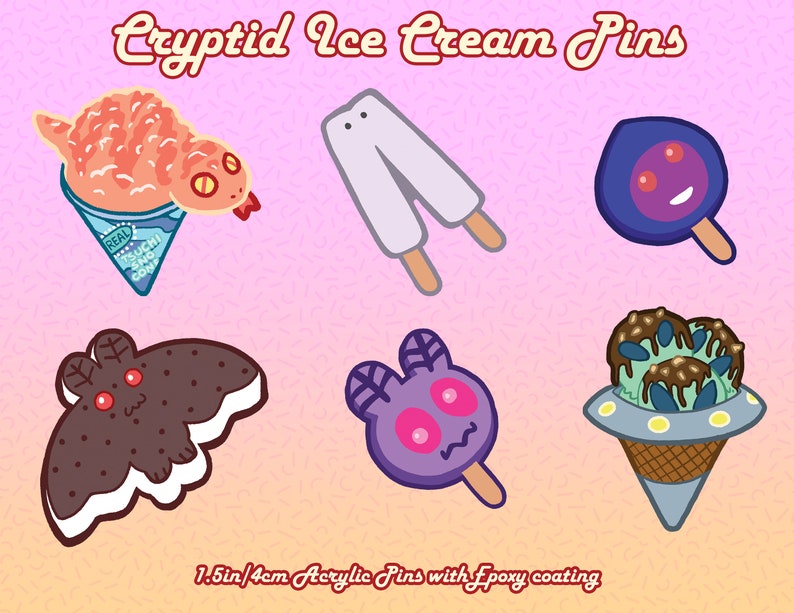 Cryptid Ice Cream Pins 