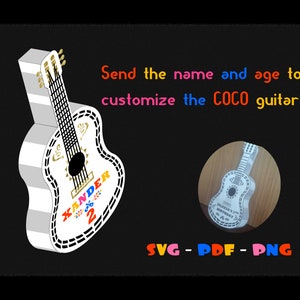 Custom Guitar Coco Box, Coco Party Supplies, Template Box, Coco Printable, Gift Box, SVG, PDF, Instant Download, Party Favor, Cutting File