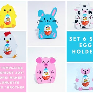 Set 6 SVG Easter Egg Holder Bunny Chick Chicken Cow Pig Sheep Kinder Joy Egg Svg for Cricut Joy Cricut Maker, Explore, Cameo ScanNCut Laser