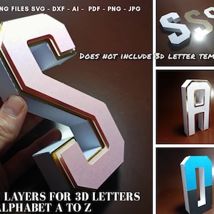 Layers for 3D Letters Svg Alphabet A to Z  (Only 5 layers for each 3D letter from A to Z) Cut files for Cricut - DOES NOT INCLUDE 3d Letters