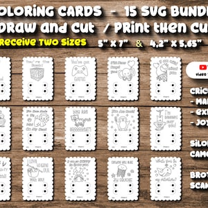 BUNDLE 15 Svg Coloring Card Valentines Day Video Game Crewmate Owl Elephant Crayon Holder Card Template Cricut Maker Joy Silohuette Cameo