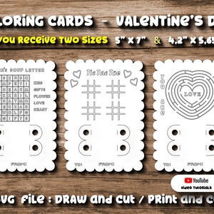 Set 3 Svg Kleurkaart Valentijnsdag Kinderen Tic Tac Toe Maze Lovers Soep Brief Geschulpt krijthouder Kaart Sjabloon Snijbestand Cricut