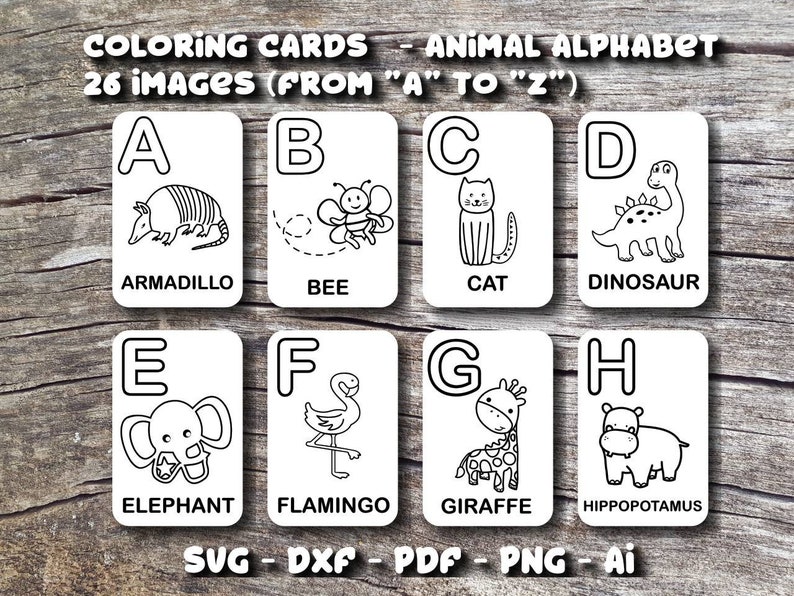 Download Art Collectibles Clip Art Svg Coloring Flash Cards Animal Alphabet From A To Z Coloring Book For Kids Template Svg Cutting File Cricut First Abc Preschooler