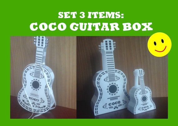 Set Three Coco Guitar Box Favor Templates Box Gift Box SVG 